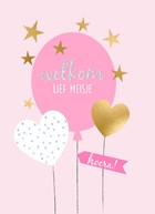 babykaart dochter welkom lief meisje roze ballon